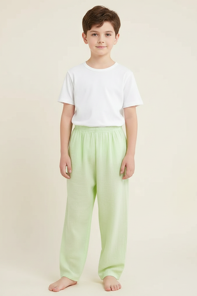 Pantalon Fluide Vert Clair Ample Coton Enfant