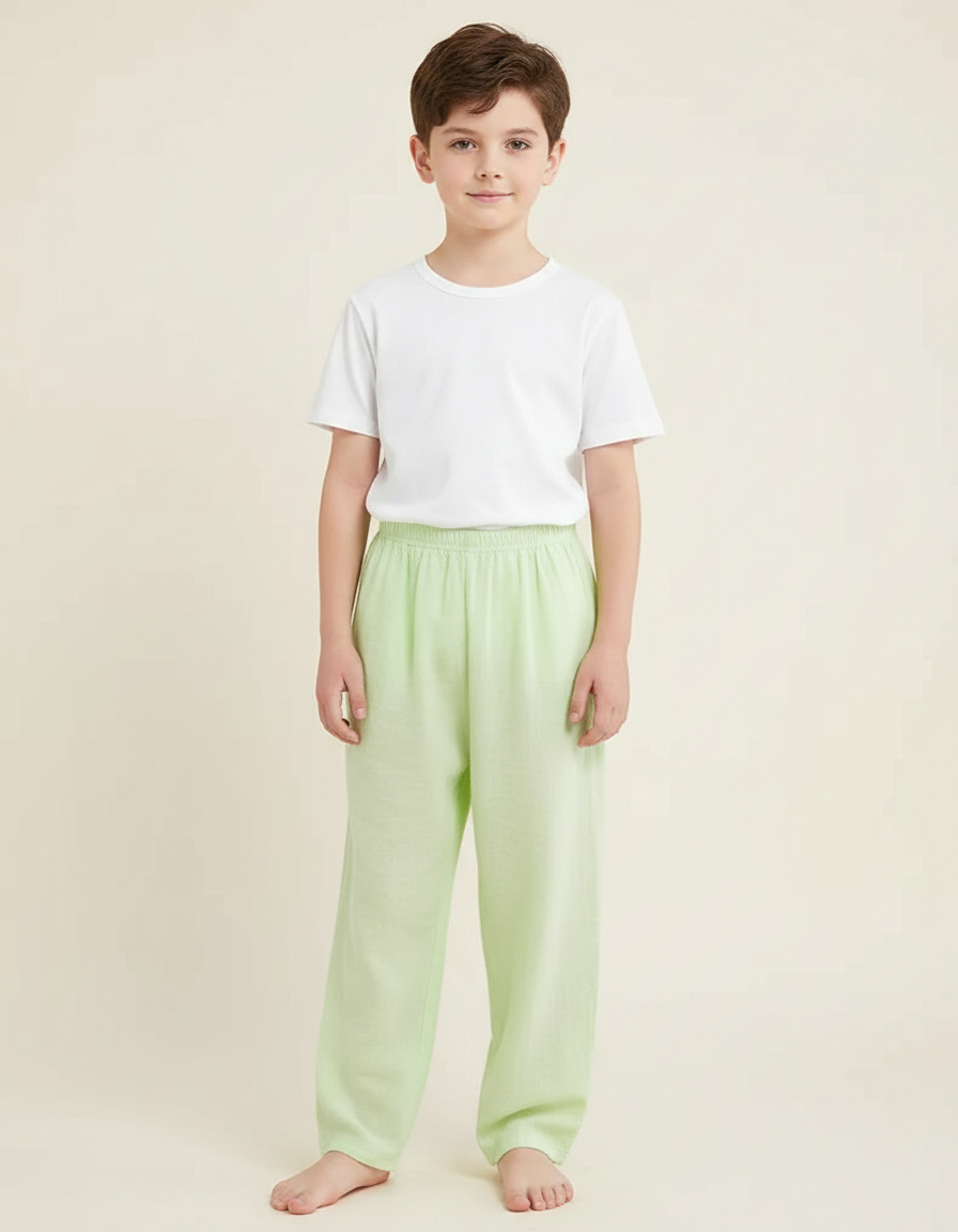 Pantalon Fluide Vert Clair Ample Coton Enfant