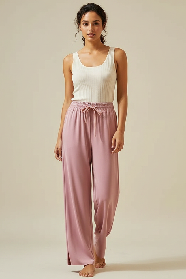 Pantalon Fluide Femme Rose Palazzo - Viscose