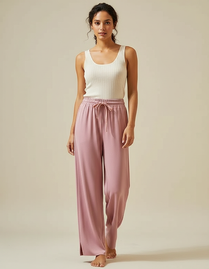Pantalon Fluide Femme Rose Palazzo - Viscose