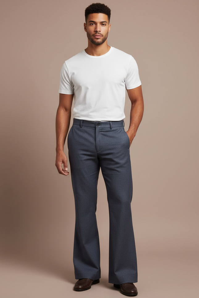 Pantalon Fluide Évasé Homme Décontracté Gris Élégant - Laine