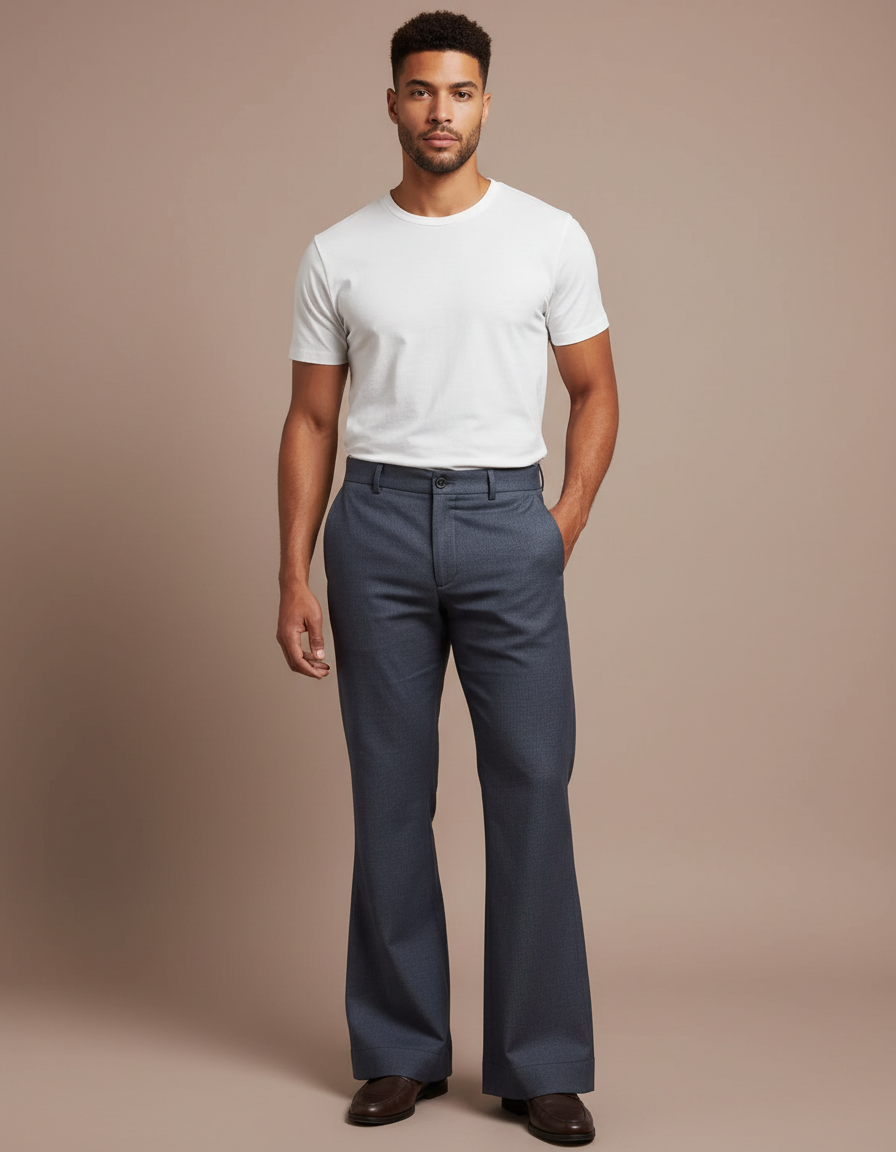 Pantalon Fluide Évasé Homme Décontracté Gris Élégant - Laine