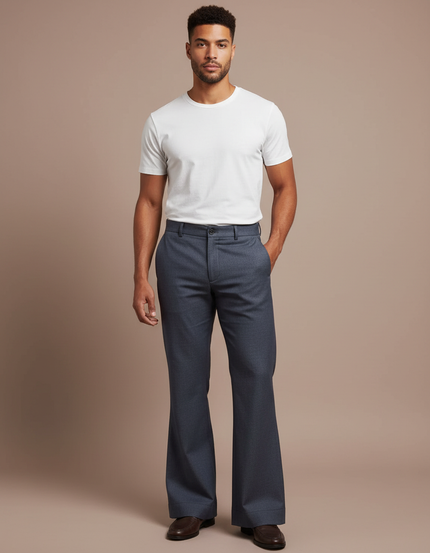 Pantalon Fluide Évasé Homme Décontracté Gris Élégant - Laine