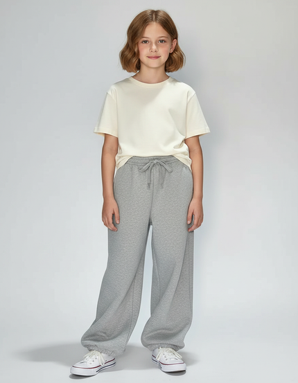 Pantalon Fluide Fille Gris Coupe Ample Coton - Molleton