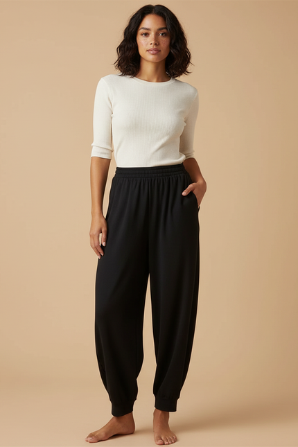 Pantalon Fluide Noir Ample Confort Décontracté Femme - Viscose