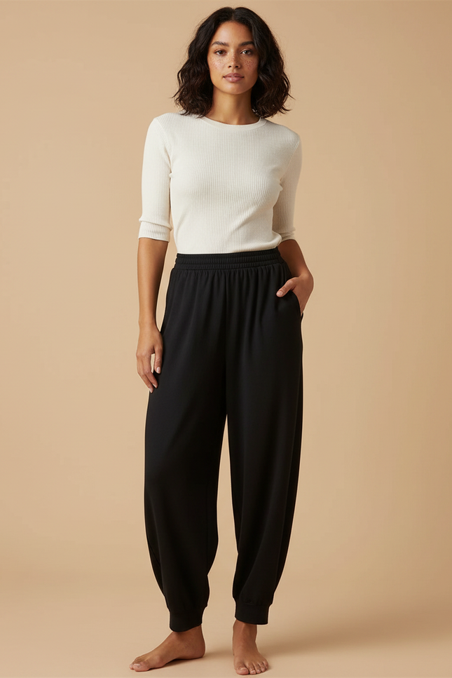 Pantalon Fluide Noir Ample Confort Décontracté Femme - Viscose