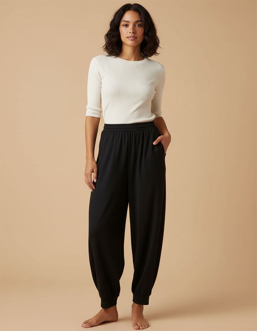 Pantalon Fluide Noir Ample Confort Décontracté Femme - Viscose