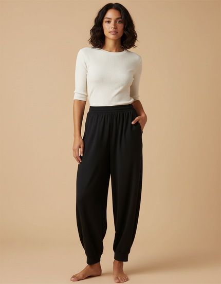 Pantalon Fluide Noir Ample Confort Décontracté Femme - Viscose