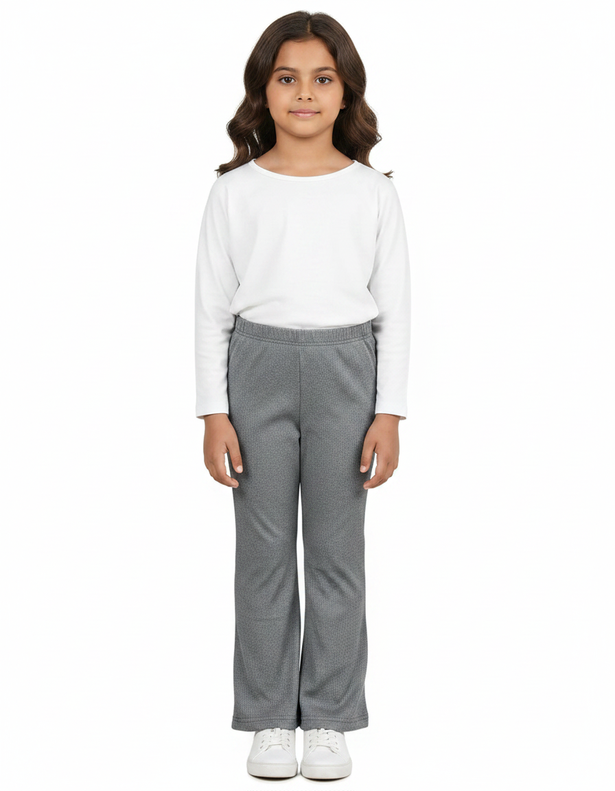 Pantalon Fluide Gris Côtelé Ample Confortable Enfant - Maille