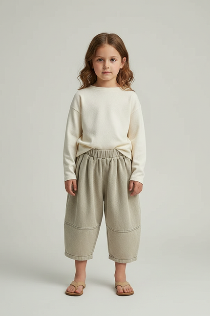 Pantalon Fluide Beige Ample Coton Décontracté Enfant - Molleton