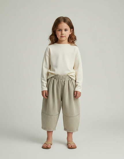 Pantalon Fluide Beige Ample Coton Décontracté Enfant - Molleton