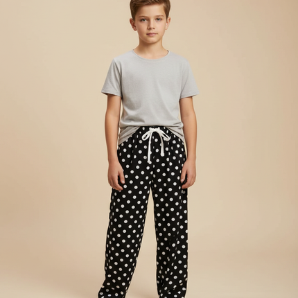 Pantalon Fluide Noir Pois Blancs Ample Décontracté Enfant - Viscose