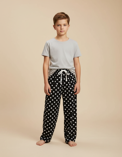 Pantalon Fluide Noir Pois Blancs Ample Décontracté Enfant - Viscose