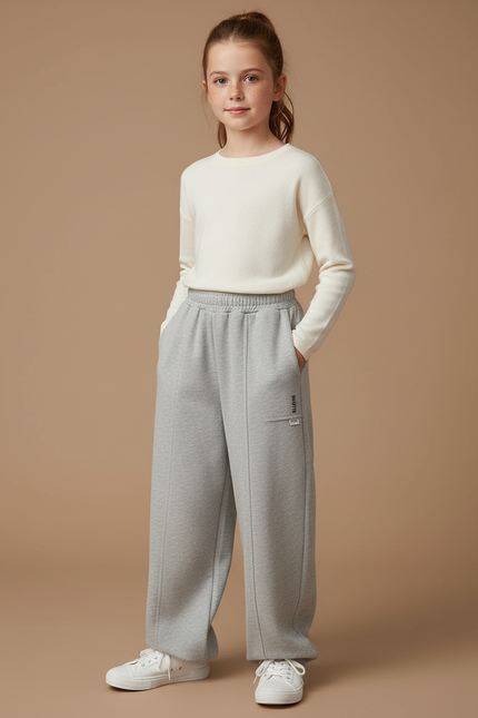 Pantalon Fluide Gris Ample Décontracté Enfant Confortable - Molleton