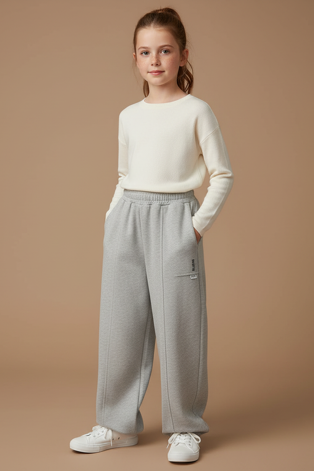 Pantalon Fluide Gris Ample Décontracté Enfant Confortable - Molleton