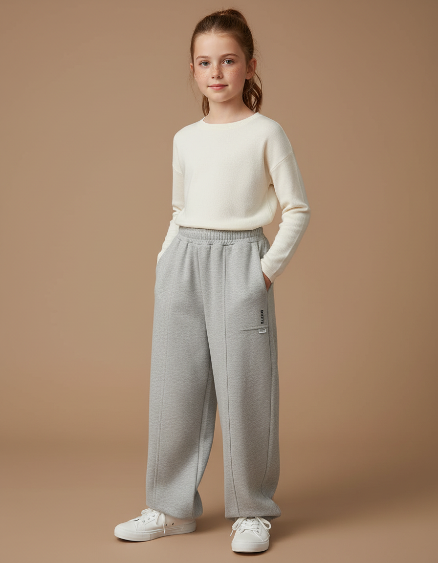 Pantalon Fluide Gris Ample Décontracté Enfant Confortable - Molleton