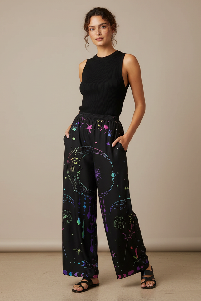Pantalon Fluide Femme Imprimé Grande Taille - Satin