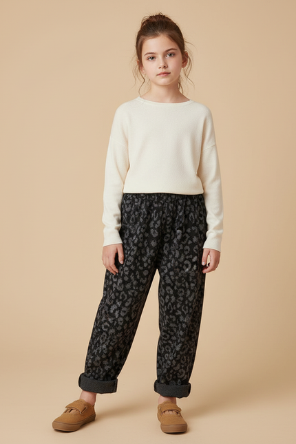 Pantalon Fluide Léopard Noir Ample Enfant Chic - Molleton