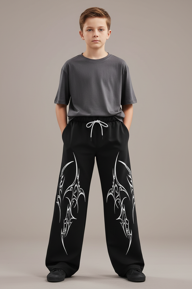 Pantalon Fluide Noir Ample Imprimé Tribal Garçon - Polyester