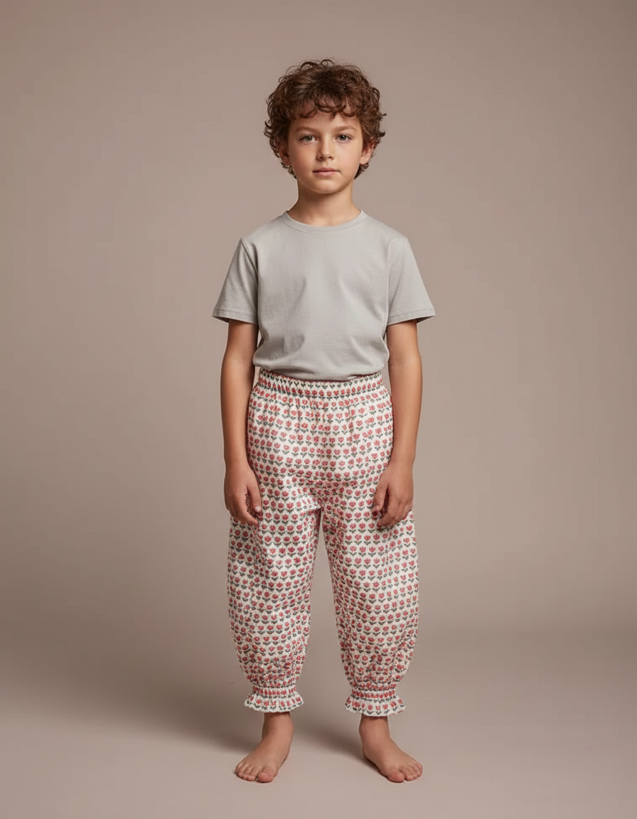 Pantalon Fluide Imprimé Floral Ample Coton Enfant - Multicolore