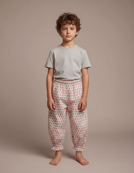 Pantalon Fluide Imprimé Floral Ample Coton Enfant - Multicolore
