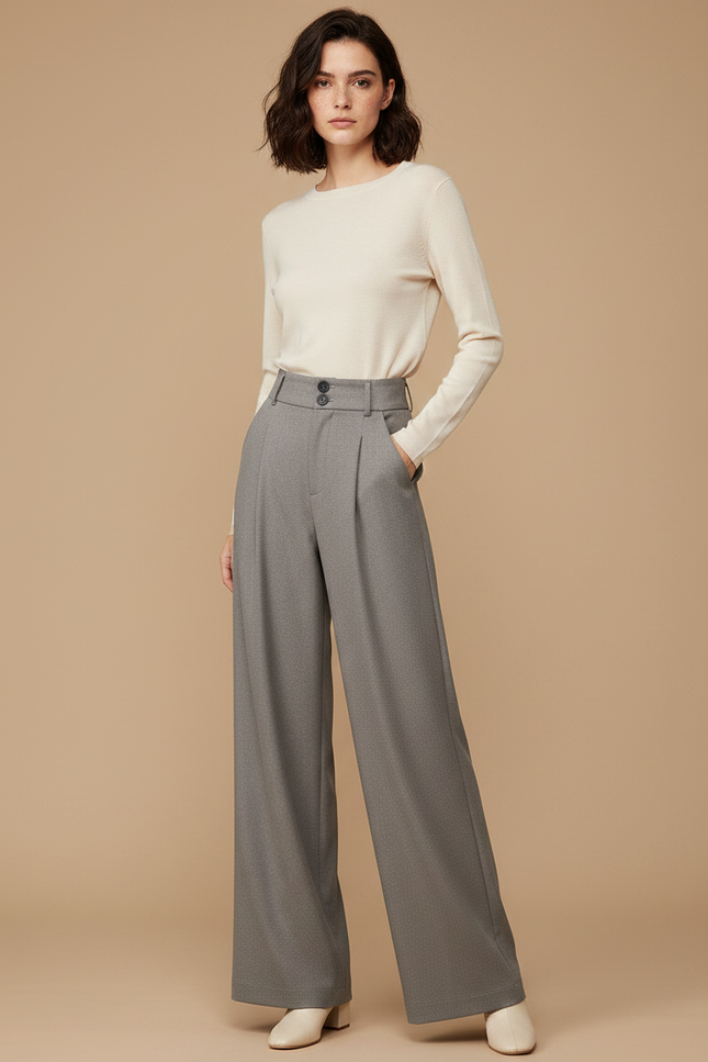 Pantalon Tailleur Fluide Femme - Gris Gabardine
