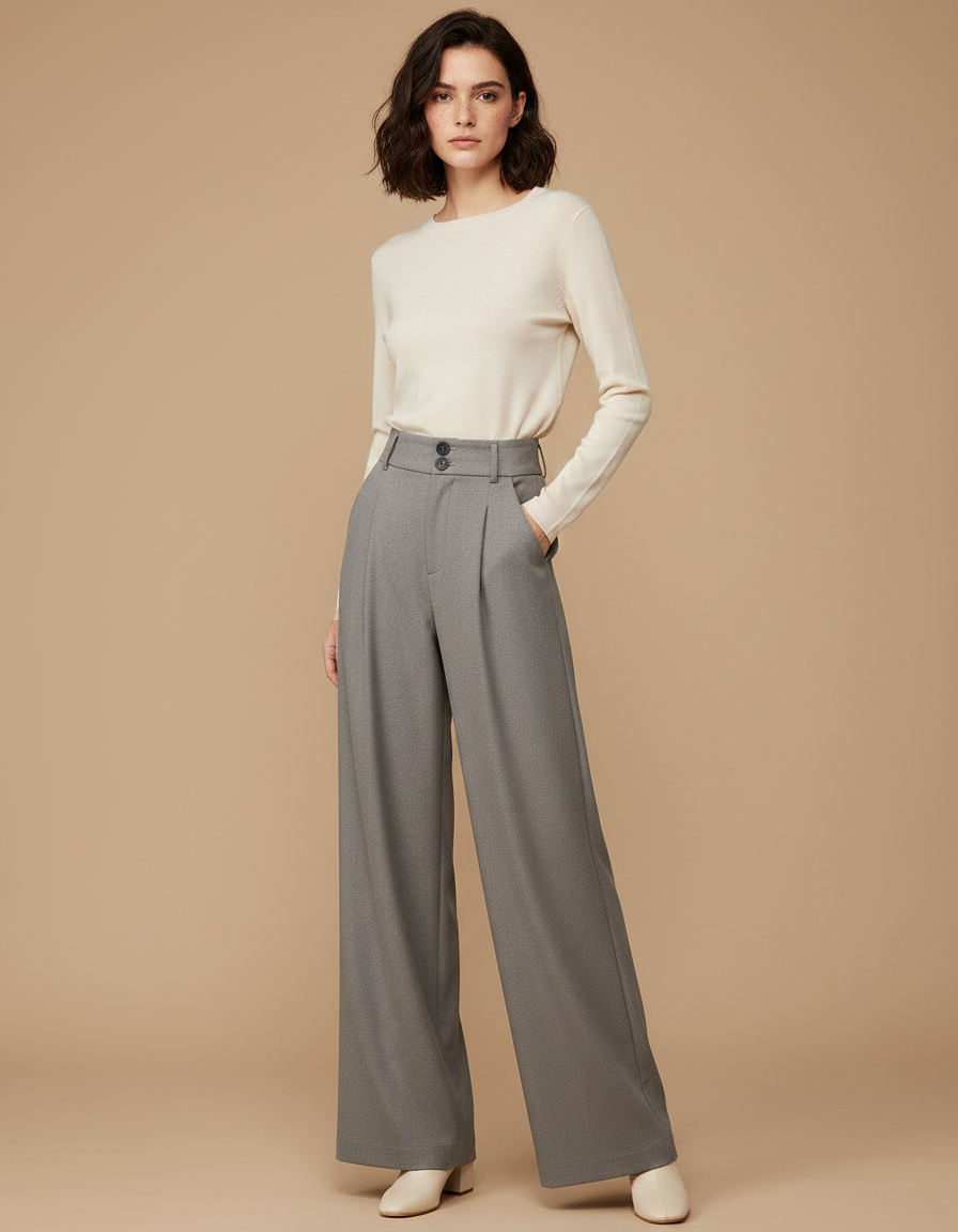 Pantalon Tailleur Fluide Femme - Gris Gabardine