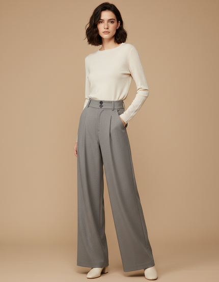 Pantalon Tailleur Fluide Femme - Gris Gabardine