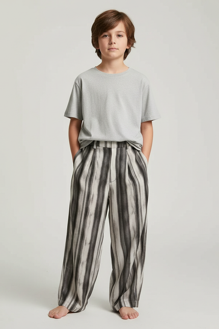 Pantalon Fluide Rayé Large Décontracté Enfant - Imprimé Lin