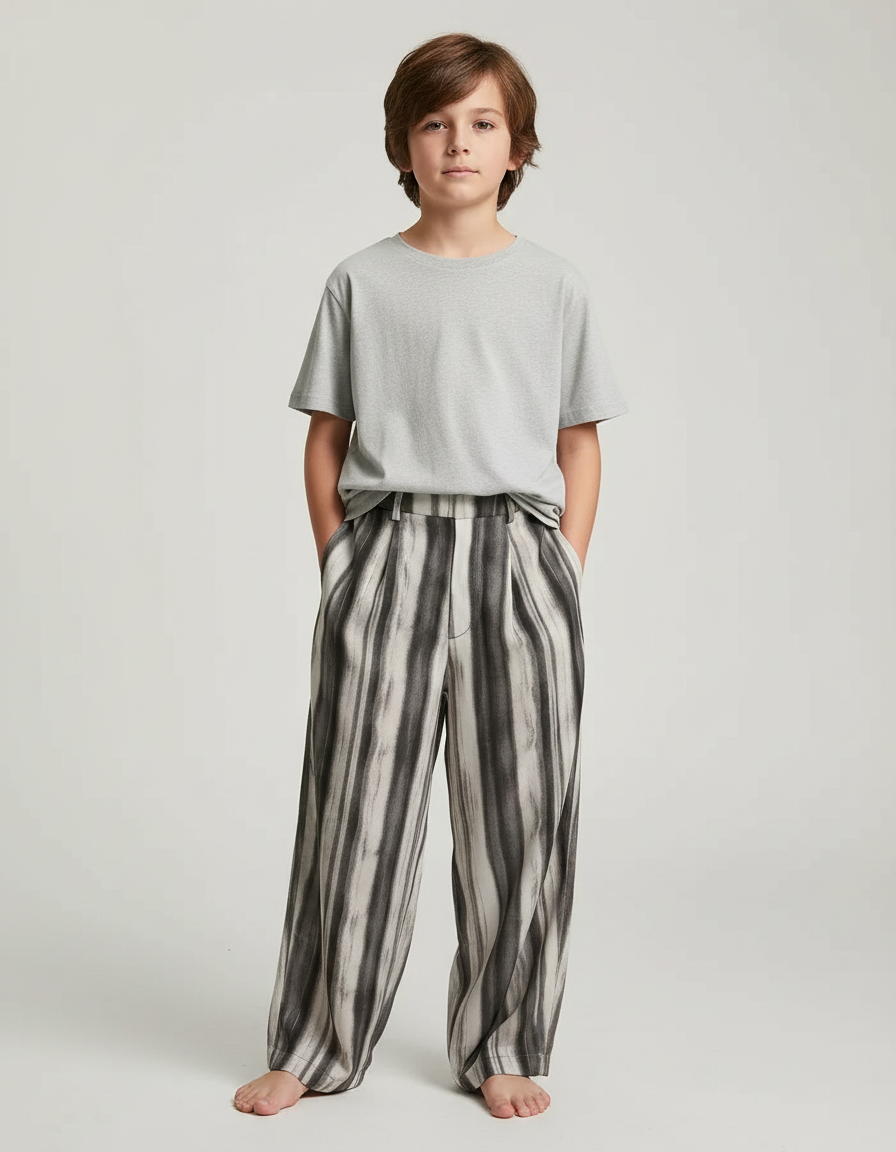 Pantalon Fluide Rayé Large Décontracté Enfant - Imprimé Lin