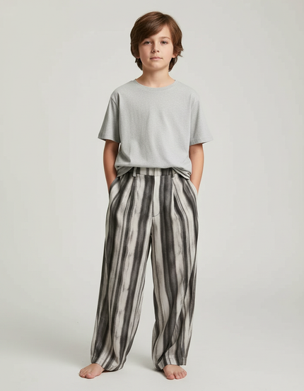 Pantalon Fluide Rayé Large Décontracté Enfant - Imprimé Lin