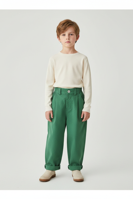 Pantalon Fluide Vert Ample Coton Enfant - Toile