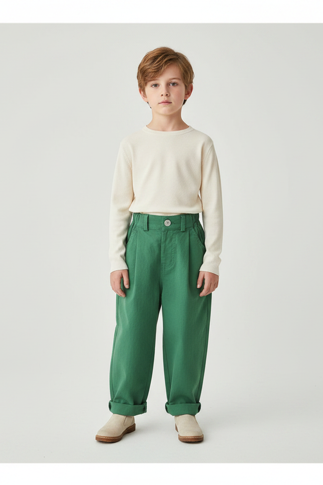 Pantalon Fluide Vert Ample Coton Enfant - Toile