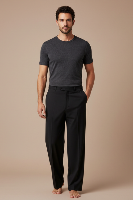 Pantalon Fluide Noir Ample Droit Élégant Homme - Viscose