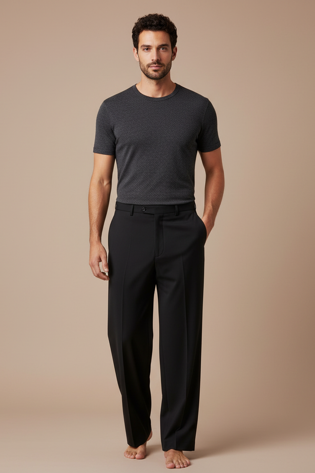 Pantalon Fluide Noir Ample Droit Élégant Homme - Viscose