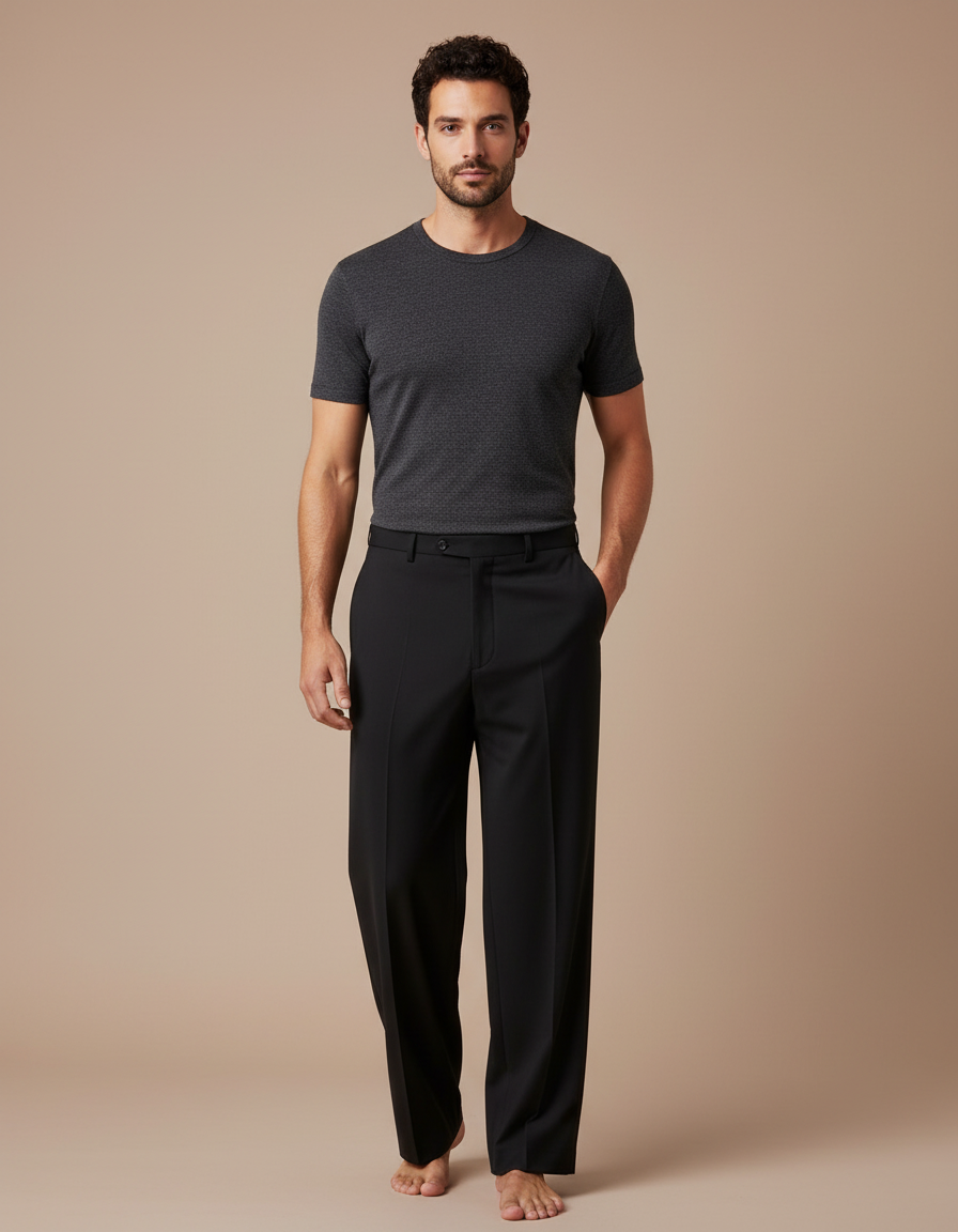 Pantalon Fluide Noir Ample Droit Élégant Homme - Viscose