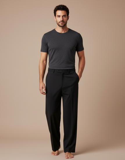 Pantalon Fluide Noir Ample Droit Élégant Homme - Viscose