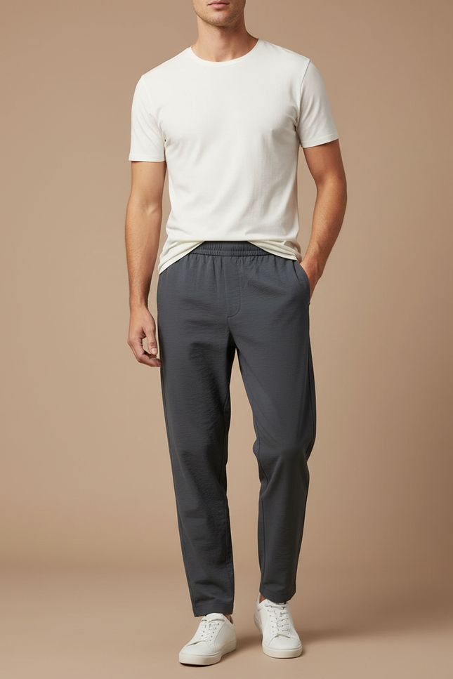 Pantalon Fluide Gris Homme Décontracté Léger Droit Simple - Polyester