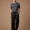 Pantalon Fluide Noir Jacquard Satiné Ample Élégant Homme