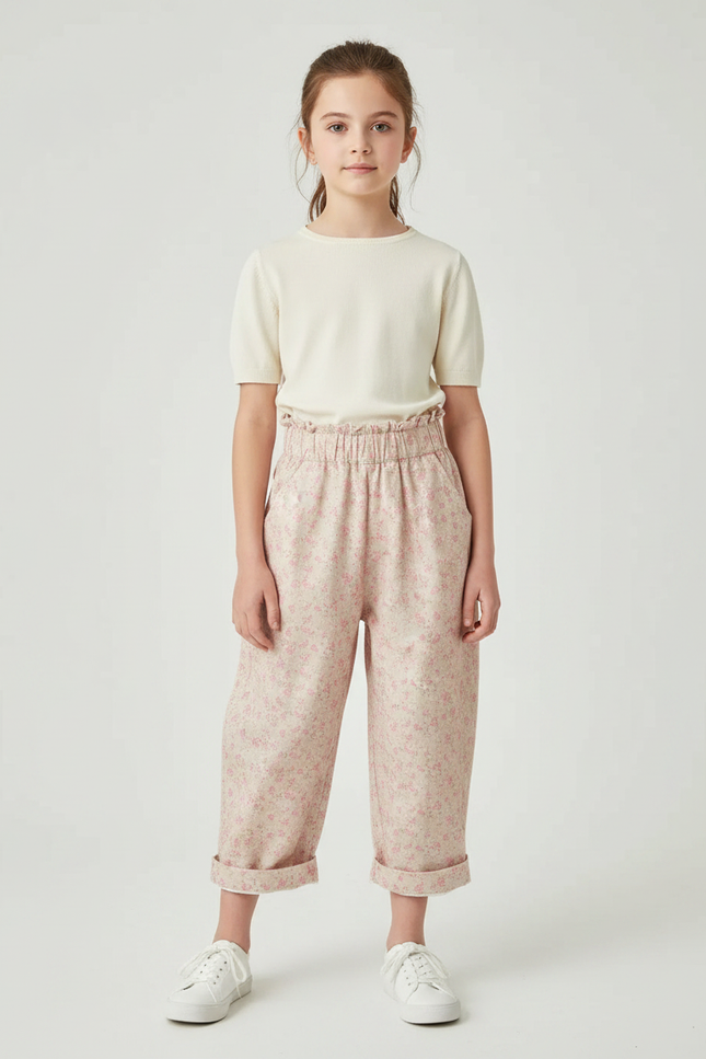 Pantalon Fluide Rose Floral Ample Taille Haute - Coton