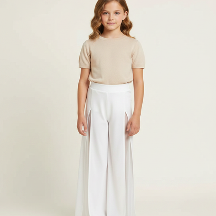 Pantalon Fluide Blanc Fendu Large Élégant - Polyester