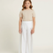 Pantalon Fluide Blanc Fendu Large Élégant - Polyester