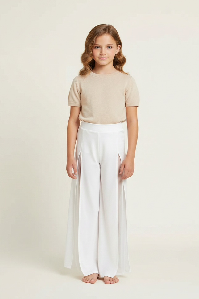 Pantalon Fluide Blanc Fendu Large Élégant - Polyester