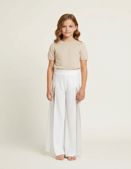 Pantalon Fluide Blanc Fendu Large Élégant - Polyester