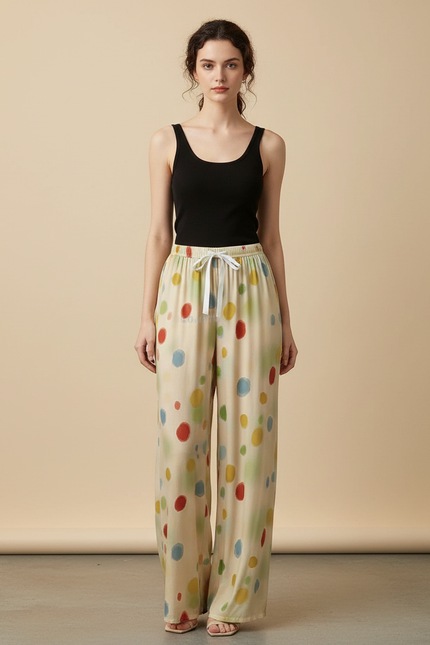 Pantalon Fluide Imprimé Pois Colorés Ample Confortable - Viscose