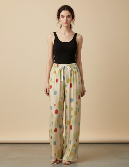 Pantalon Fluide Imprimé Pois Colorés Ample Confortable - Viscose