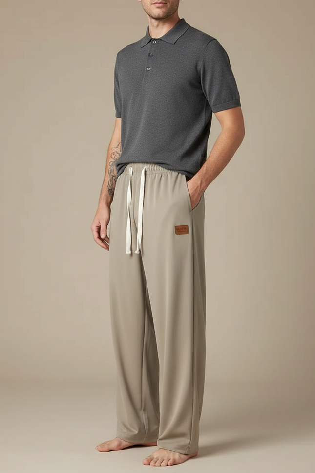 Pantalon Fluide Gris Clair Droit Sport Décontracté Cordon - Polyester