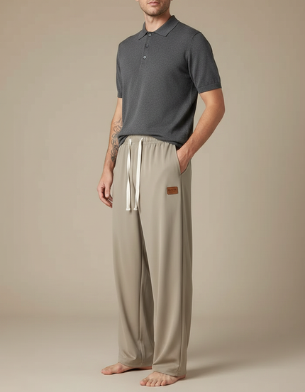 Pantalon Fluide Gris Clair Droit Sport Décontracté Cordon - Polyester