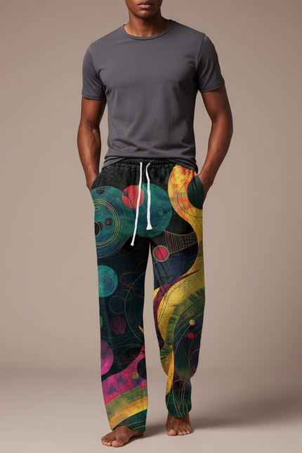 Pantalon Fluide Imprimé Abstrait Coloré Ample Décontracté Homme - Viscose