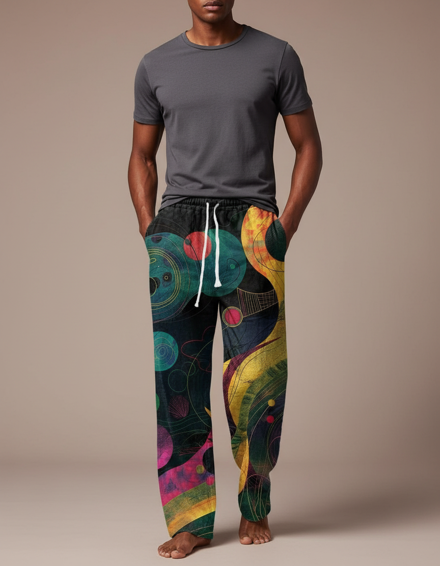 Pantalon Fluide Imprimé Abstrait Coloré Ample Décontracté Homme - Viscose